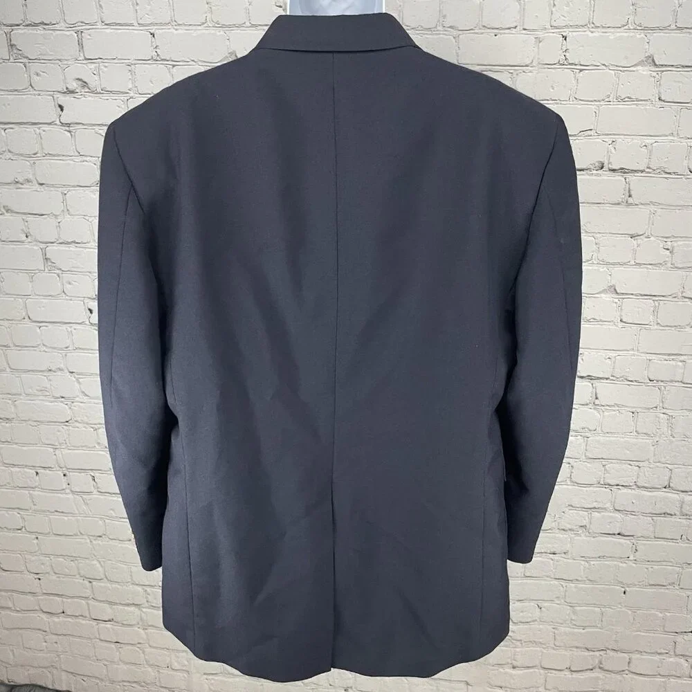 David Taylor Navy Wool Blend 2 Gold Button Vented Blazer Sport Coat Size 46L